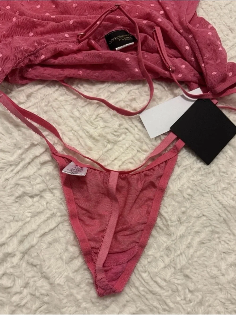 Cinema Etoile Pink Mesh Negligee Nightgown w Matching Panties L Nylon Lace Trim - Picture 5 of 9
